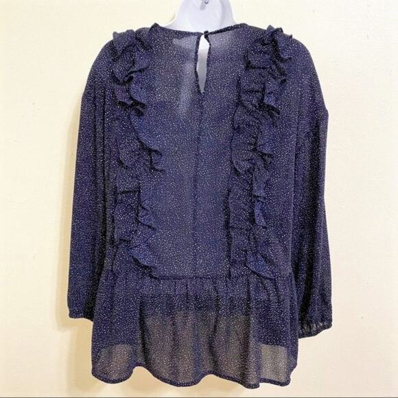 H&M Blue & White Speckled Peplum Ruffle Blouse, Size Small (6), NWT! - Picture 5 of 8